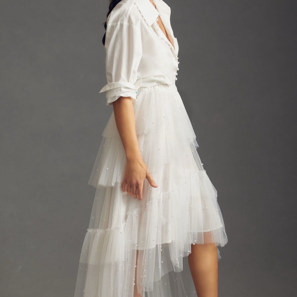 NEW - Maeve Tulle & Pearl-Embellished Skirt - Size - Large - Picture 4 of 7